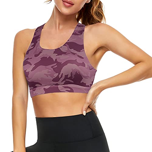 Image of Sports Bras for Women High Impact Support for Yoga Gym Running Workout Fitness Strappy Sports Bra with Padded Removable Cups, Purple Leopard, Large