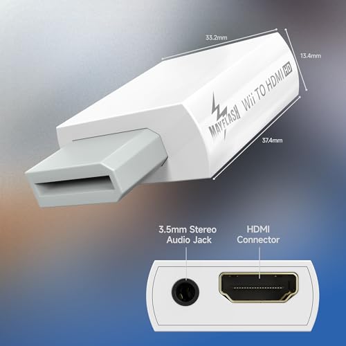 Image of MAYFLASH Wii to HDMI Converter 1080P for Full HD Device, Wii HDMI Adapter with 3,5mm Audio Jack&HDMI Output Compatible with Wii, Wii U, HDTV, Monitor-Supports Wii Display Modes 720P, NTS