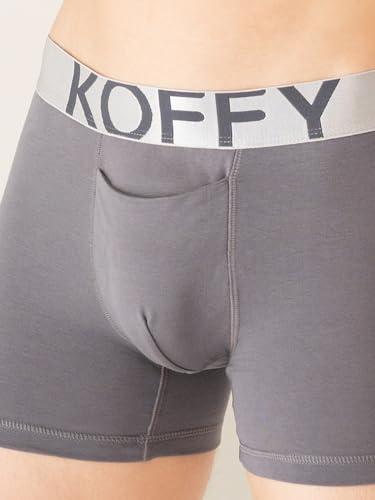 Image of KOFFY Men's Malleable Cotton Lycra Long Trunk with Minus Cutting Pouch I Wrinkle Free I Moisture Wicking Technology