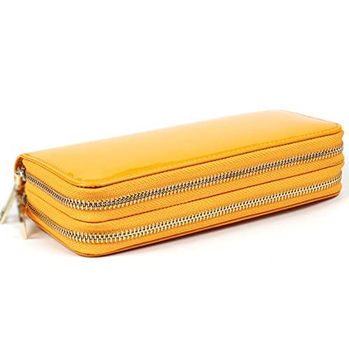 Women's Wallet Long Double Zipper Wallet Large Capacity Women's Coin Purse Wristlet Clutch Bag (Yellow)4