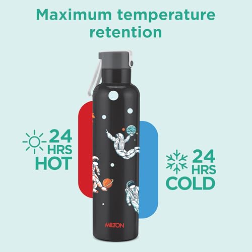 Image of Milton Arise 900 Thermosteel ISI Certified Water Bottle, 715 ml Stainless Steel, 24 Hr Hot and Cold I Leak Proof, Vacuum Insulation, for Office, School, Gym, Black Cosmo Drift