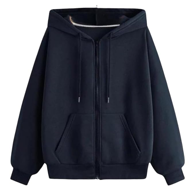Image of Solid Zipper Hoodie for Womens