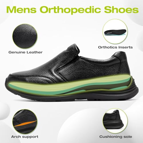 Men's Orthopedic Leather Dress Walking Shoes: Comfortable Orthotic Plantar Fasciitis Oxford Shoes with Arch Support, Flat Feet Casual Business Slip-On Loafers for Foot and Heel Pain Relief3