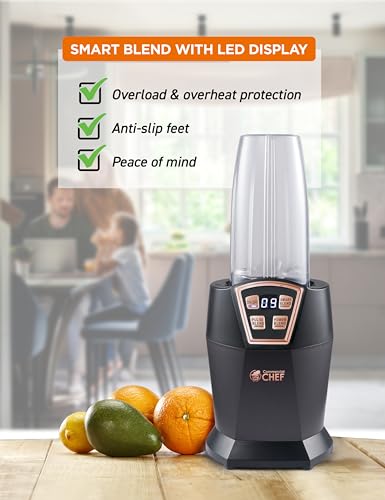 COMMERCIAL-CHEF-Personal-Blender-with-3-Modes-Blender-for-Smoothies-Shakes-More-with-6-Stainless-Steel-Blades-1000W-Small-Blender-with-LED-Display