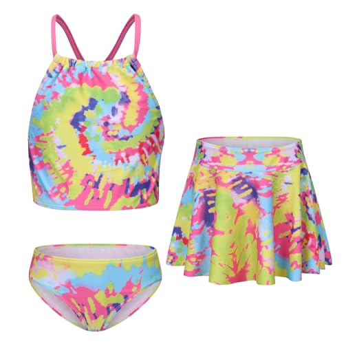 Image of Girls 3 Piece Swimsuits for Teen Girls Bikini Set with Skirt Hawaiian Bathing Suits Beach Swimwear 3-16 Years