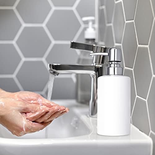 Soap Dispenser, 300ml Ceramic Liquid Dispenser Refillable Hand Lotion Pump Bottles Shampoo Conditioner Shower Gel Dish Detergent Storage Container for Bathroom Countertop Kitchen Laundry Room (White)