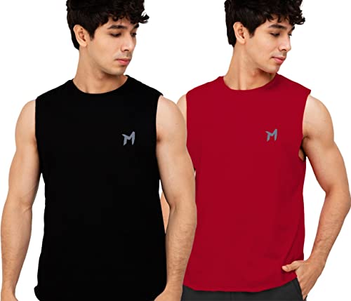 Image of Solid Sleeveless Cotton Regular Fit Mens Stylish Top Tanks Vest T-Shirt (Combo Pack of 2)