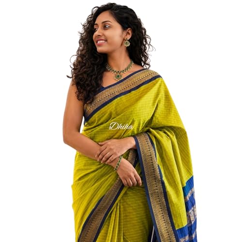 Image of Gadwal Cotton Silk Checked Saree for Women | Pure Kalyani Cotton Checked Saree with Zari Border Tassels & Blouse | Kanjivaram Linen Silk | Handloom Weave