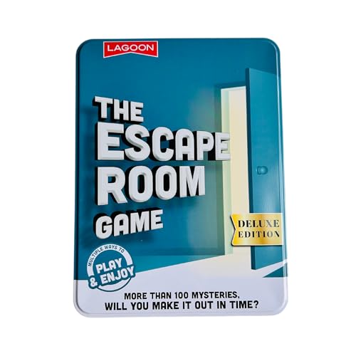 The Escape Room Mystery Game Large Deluxe Game in a Tin, Red, Green, and White
