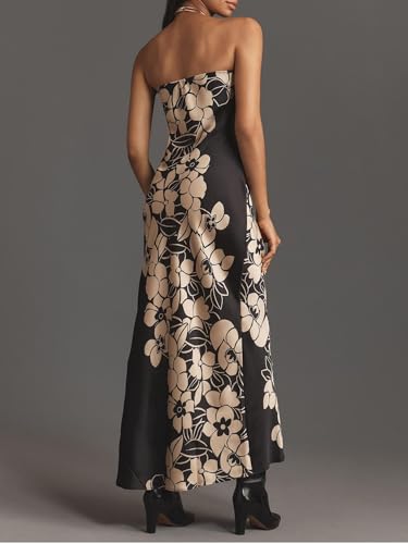 Image of Women Y2k Strapless Maxi Dress Floral Print Tube Long Dress Boho Beach Sundress Going Out Streetwear