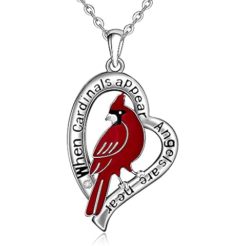 Cardinal Necklaces for Women Heart Crystal Diamond Red Spiritual Bird Inspirational Animal Pendant When Cardinals Appear Angels Are Near Cardinal Necklace Sterling Silver Memorial Cover