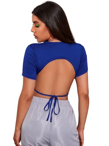 Image of Aahwan Solid Tie Back Cut Out Slim Fit Crop Top for Women's & Girls'