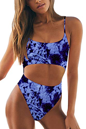 Image of Meyeeka Womens Scoop Neck Cut Out Front Lace Up Back High Cut Monokini One Piece Swimsuit