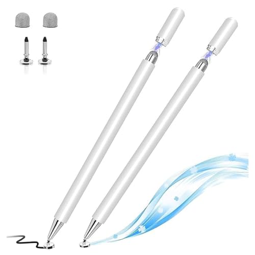 Image of OLV Aluminium Fine Point Stylus Pen with Spare Disk for Touch Screens Devices 2-in-1 Capacitive Stylus Pen, Compatible with iPad /X /XR and All Android /iOS Smart Phones and Tablets (Passive SET2), White