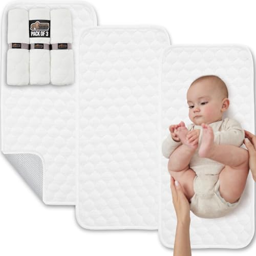 Image of Gorilla Grip 3 Pack Soft 100% Waterproof Hypoallergenic Absorbent Baby Changing Liners, Stay in Place Pad, Slip Resistant, Quilted Machine Washable Reusable Liner Pads, Diaper Table Mat Cover, White