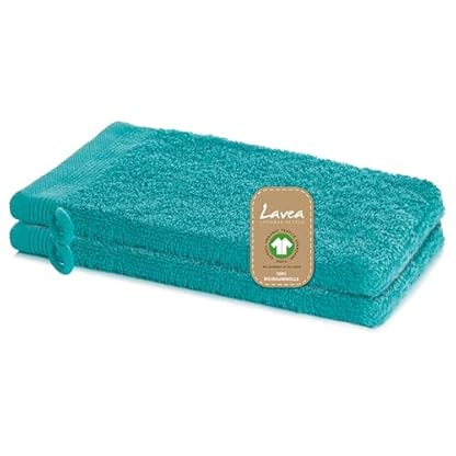 Lavea Waschlappen Set - 2X Waschhandschuh 16x22 cm - Ozeanblau - weiche Duschlappen für Gesicht & Körper von Baby, Kinder & Erwachsene - 100% GOTS zertifizierte Bio-Baumwolle - Premium Serie Bali
