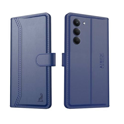 Image of AIBEX Compatible for Redmi 15 5G Flip Cover Leather Finish with Magnatic Closure | Inside TPU with Card Pockets | Wallet Stand | Complete Protection Flip Case - Blue