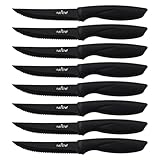 NutriChef Steak Knife Set of 8 - Premium Serrated Stainless Steel Kitchen Knife Set - Ergonomic Design, Sharp Blades, Non-Stick, & Rust-Resistant - Perfect for Home, BBQ's & Restaurants Black