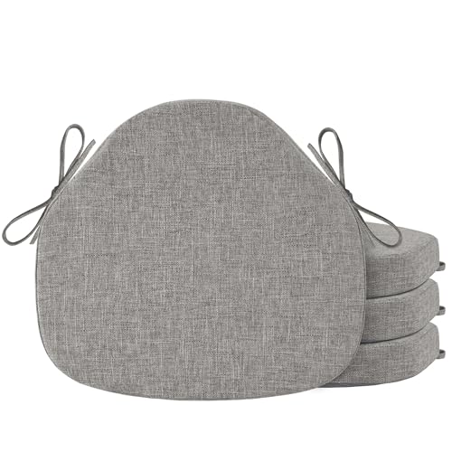 OVOV Chair Cushions for Dining Chairs Set of 4 Windsor Seat Cushion for Kitchen Room Chair Thick Textured Chair Pads with Ties and Non-Slip Bottom(16x15 Inch Light Grey)