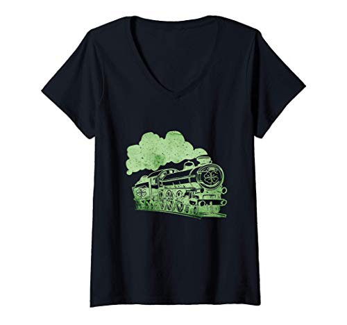 Damen St Patricks Day Gifts - Train Running Shamrock St Paddys Day T-Shirt mit V-Ausschnitt