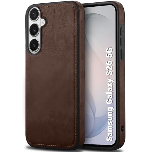 Image of TheGiftKart Genuine Leather Finish Back Cover Case for Samsung Galaxy S26 5G | Shockproof Design | Camera & Screen Protection | Stunning Minimalist Design Back Case Cover (Faux Leather & PC, Brown)
