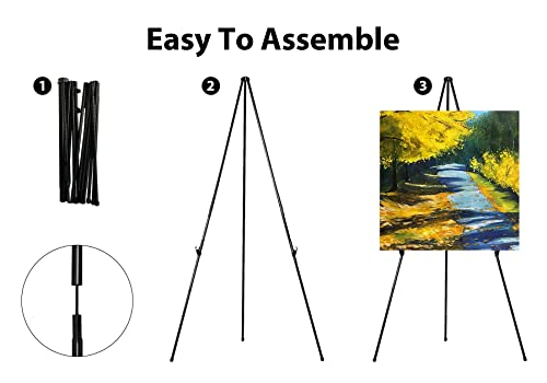 63" Tall Display Easel, Folding Instant Poster Easel, Black Steel Metal Telescoping Art Easel For Display Show, Easy Assembly With Carrying Bag (Black, 1Pack) #TOP5