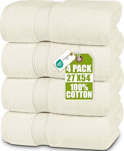 Utopia Towels - 4 Piece Bath Towels Set (69 x 137 CM) - Premium 100% Ring Spun Cotton - Quick Dry, Highly Absorbent, Soft Feel Towels, Perfect for Daily Use (Ivory)