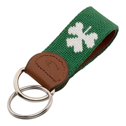 Leather hand-stitched needlepoint key fob