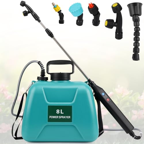 2 Gallon Electric Garden Spraye, Upgraded Battery Powered Sprayer with 5 Nozzles, 32 Inch Telescopic Wand, Rechargeable Handle and Adjustable Shoulder Strap for Garden and Lawnr by Pexzey - Used condition - CA$49.91