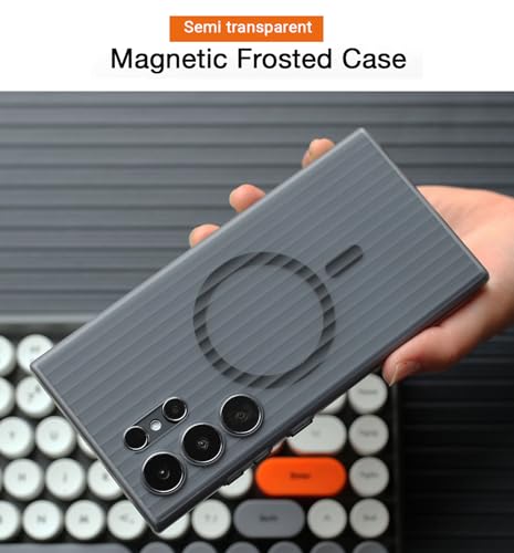 Image of Kapa Matte Magnetic Wave Grip Back Cover for Samsung Galaxy S25 Ultra | [MagSafe Compatible] Wireless Charging, Slim, Metal Buttons Frosted Back Case (Grey)