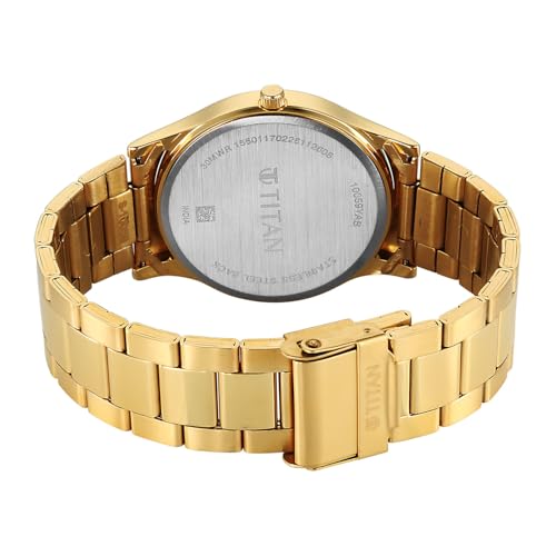 Image of Titan Karishma Regal Classic Day-Date Black Dial IPG Stainless Steel Men's Dress Watch - 10059YM01