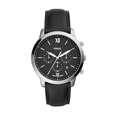 Fossil Men's Watch, Neutra Quartz Stainless Steel and Chronograph Leather Watch for Men, Color: Silver, Black