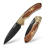 HYDRALITH Coltello Pieghevole con Apertura a Due Mani, in Acciaio a 3 Strati con Manico in Legno, Coltello EDC Tascabile per Uso Quotidiano ed Escursioni