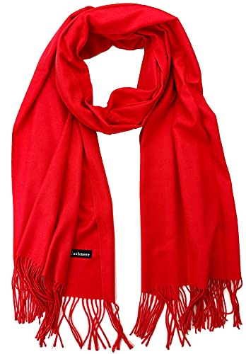 Plum Feathers Women's Cashmere Feel Pashmina Shawls Wraps Stole for Evening Dress Warm Blanket Scarf (Red)