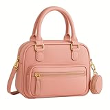 Bolsa Feminina Baú Transversal Tiracolo com Alça de Ombro, em Couro PU, Modelo Quadrado com Porta Moedas Ideal para o Dia a Dia ou Trabalho (Rosa)