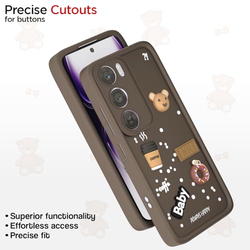 Image of Outlouders Back Cover for Oppo Reno 12 Pro 5G | 3D Cartoon Cute Fun Bear | Silicone Full Body Protection Bumper Case (Brown)