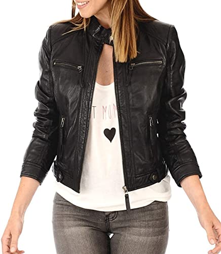 Women's Leather Jackets - Motorcycle Biker Lambskin Leather Jacket For Girl, Moto Riding Party Wear Jackets