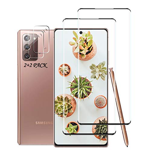 Galaxy Note 20 Premium HD Clear Tempered Glass Screen Protector + Camera Lens Protector by EESHELL, [2 Pack + 2 Pack] [Edge Covered] [9H Hardness] [Case Friendly] for Samsung Galaxy Note 20