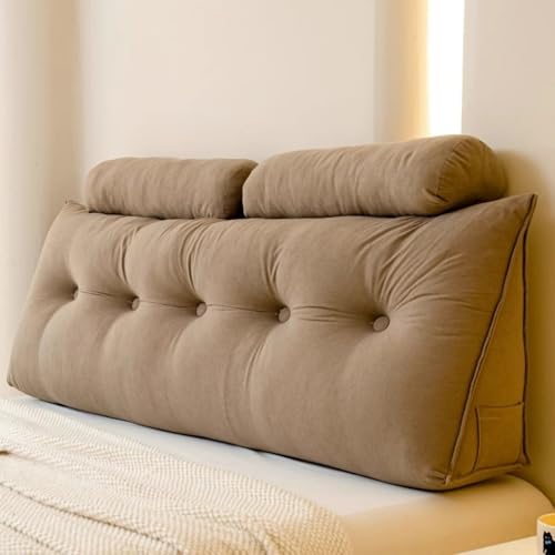 KOGB大きな三角枕、ベッドサイドクッション、畳、枕、ヘッドレスト、ソフトバッグ、衝突防止、ダブル大型背もたれ、ランバーサポート枕、シートクッション、ヘッドボード、バックサポート、読書枕、サイドポケット付き、高弾性PPコットン、取り外し可能で洗える、ソファ