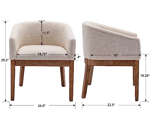 Rivova Beige Dining Chairs Set Of 4 Mid-Century Modern Dining Chairs Linen Upholstered Kitchen Dining Room Chairs Curved Backrest Dining Chairs With Wood Leg thumb #2