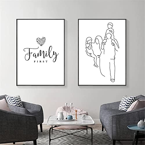 Peinture toile famille dessin au trait abstrait, cadeau idéal pendaison crémaillère