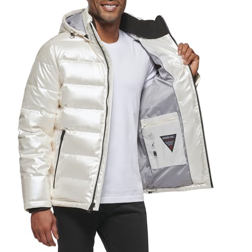 Image of Guess mens Holographic Hooded Puffer Jacket