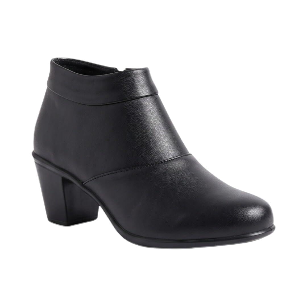 Women's Black Ankle Boots | Comfort Block Heel Zip Closure Boots | Casual Office & Winter Fashion Boots for Women-image-29