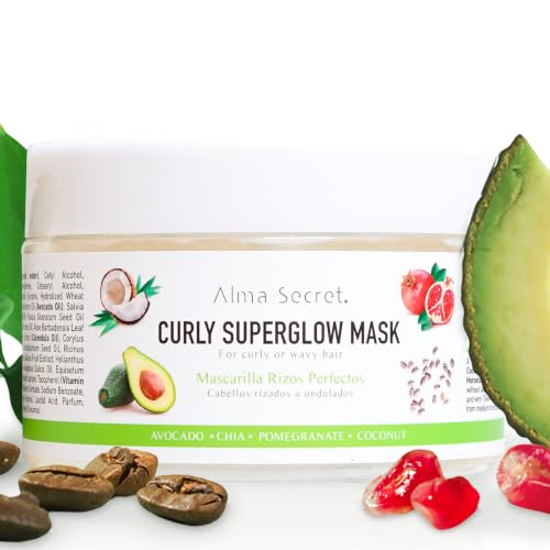ALMA SECRET | Curly Superglow Mask – Mascarilla Antiedad para Pelo Rizado u Ondulado – 9 Aceites Vegetales y Proteínas – Método Curly – Nutre, Repara, Define y Controla el Frizz – 250ml
