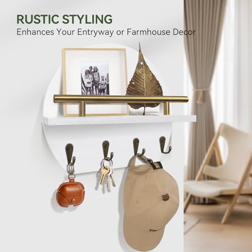 Key Holder Wall Mount Mail Organizer with Shelf & 4 Hooks, Semicircle Decorative Key Rack, Rustic Key Hanger for Entryway, Apartment Essentials, Home Decor Aesthetic - Image 5