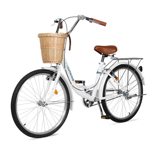 Max4out Beach Cruiser Bike for Adult, Womens Bicycle with Rattan Front Basket, 24Inch Comfort Bikes...