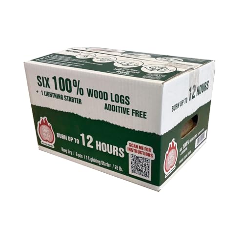Home Fire Prest Logs - Burn up to 12 Hours in a Wood Stove - Six 100% Wood Fire Logs with One Lighting Fire Starter for Indoor Fireplace and Outdoor Fireplace - Additive Free, Made in The USA