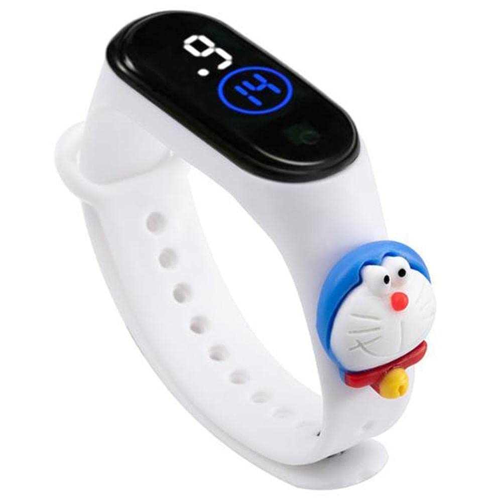 ZOVUTA Digital Dial Waterproof Stylish & Fashionable Wrist Smart Watch LED Band for Kids, Colorful Cartoon for Boys & Girls (Removable Silicon Strap) (White Doremone)