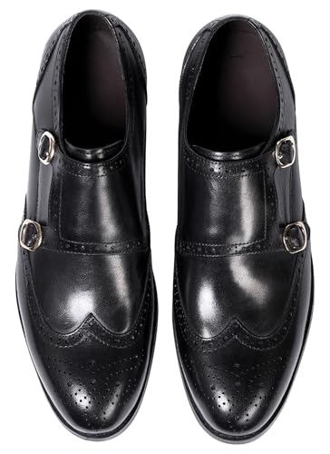 Santimon Mens Loafers Formal Dress Shoes Genunie Leather Wingtip Toe Monk Strap Loafer Business Casual Prom Wedding Suit Shoes Comfortable Fashion Tuxedo Shoes for Men