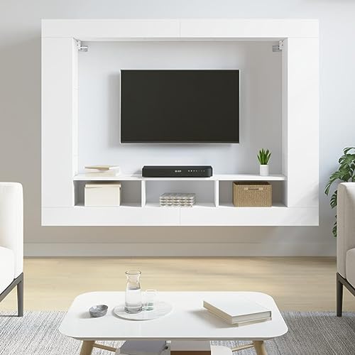 Woonisher Meuble TV Blanc 152x22x113 cm Bois d'ingénierie Ensemble Meuble TV et Table Basse
